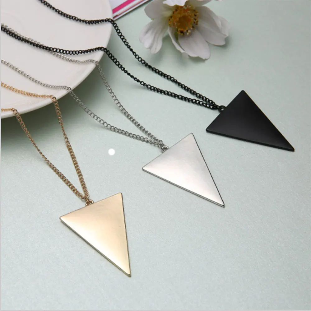 

2019 black gold silver jewelry female punk triangle simple retro long sweater chain necklace jewelry gift