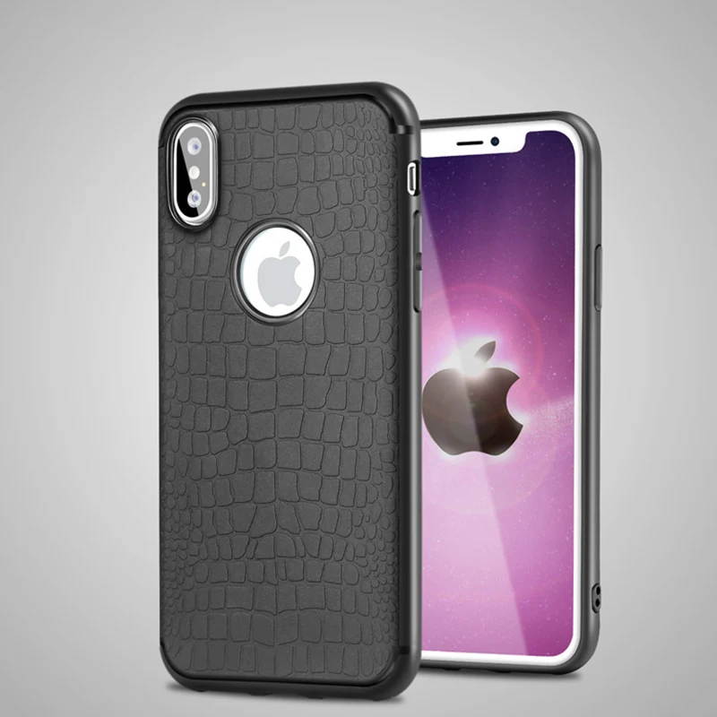 

Magnetic Car phone Case for iPhone X XS MAX Crocodile pattern Invisible Built-in Magnet Plate Soft TPU Shockproof Phone Cover