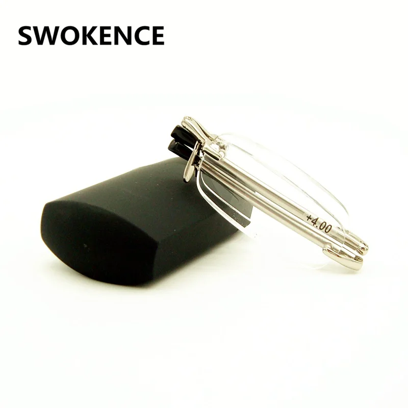 

SWOKENCE Anti Fatigue Rimless Foldable Reading Glasses Women Men Retractab Presbyopic Hyperopia Eyewear Folding Reader R124