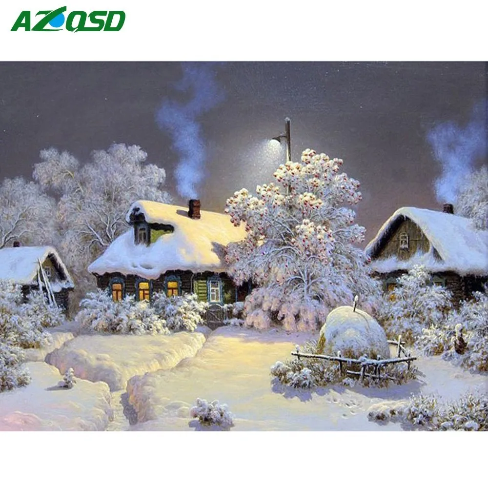 

AZQSD Diy Diamond Painting Cross Stitch 100% Full Diamonds Embroidery Snow Christmas 3D Diamond Painting Mosaic Sets BB2675