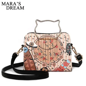 

Mara's Dream Cartoon Women Leather Handbags Graffiti Printing Design Women Bag Circular Women Handbag Leisure Messenger Bags
