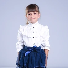 Fille Chemise À Jabot Enfants Blanc Vêtements Adolescent Mince Taille Blouse Mode Infantile Tops Uniformes Scolaires Chemises À Manches Longues Clothing