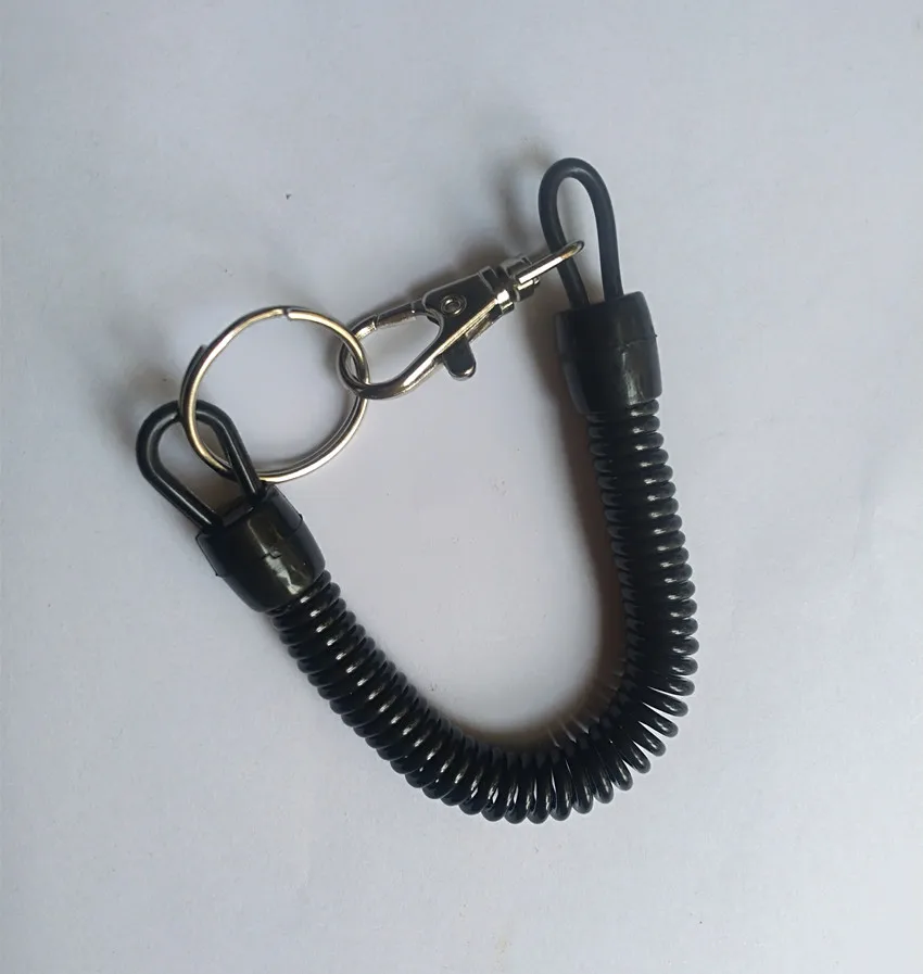 

Plastic spring lanyard Buckle Black PU spring rope anti loss key chain positioning bar accessories sling