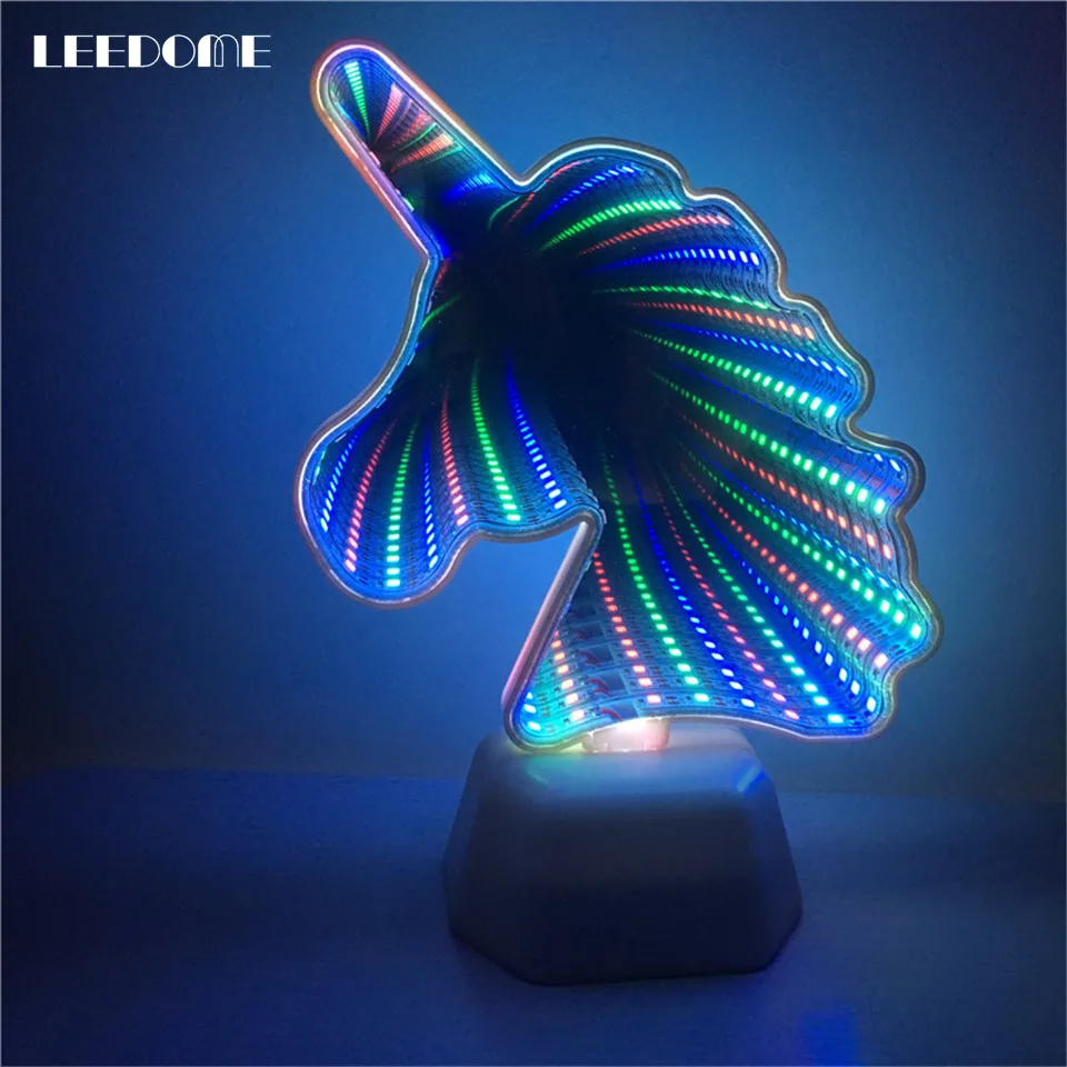  Dropship 3D Unicorn Tunnel Lamp Infinity Mirror Abyss Effect LED Nightlight Novelty Battery Operate - 32898106966