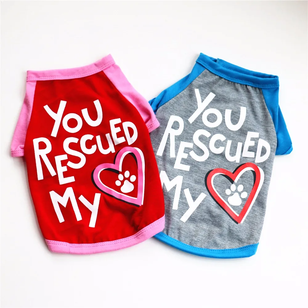 Spring Summer Cheap Price You Rescued My Heart Shirts Red Blue Color Pet Clothing Vest For Puppy