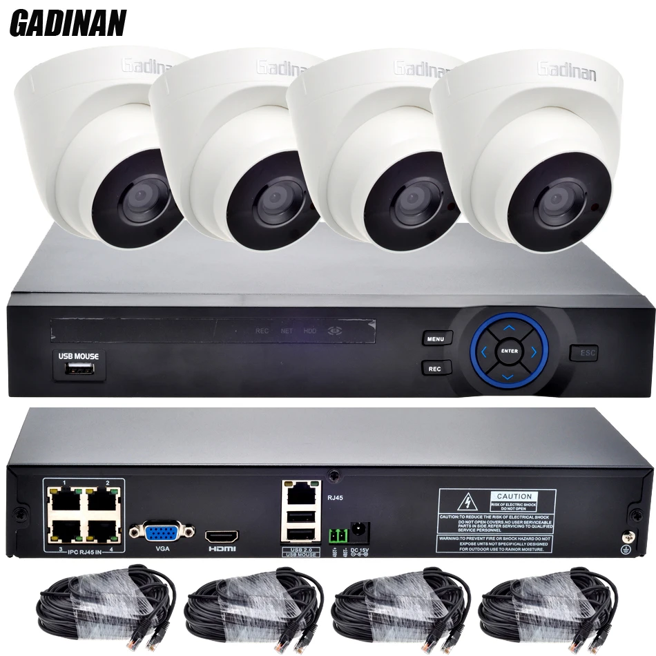 GADINAN IP PoE Kit FULL HD CCTV System 4CH CCTV Surveillance PoE System 4CH 1080P NVR + 4PCS 1080P HI3516C Dome PoE IP Camera