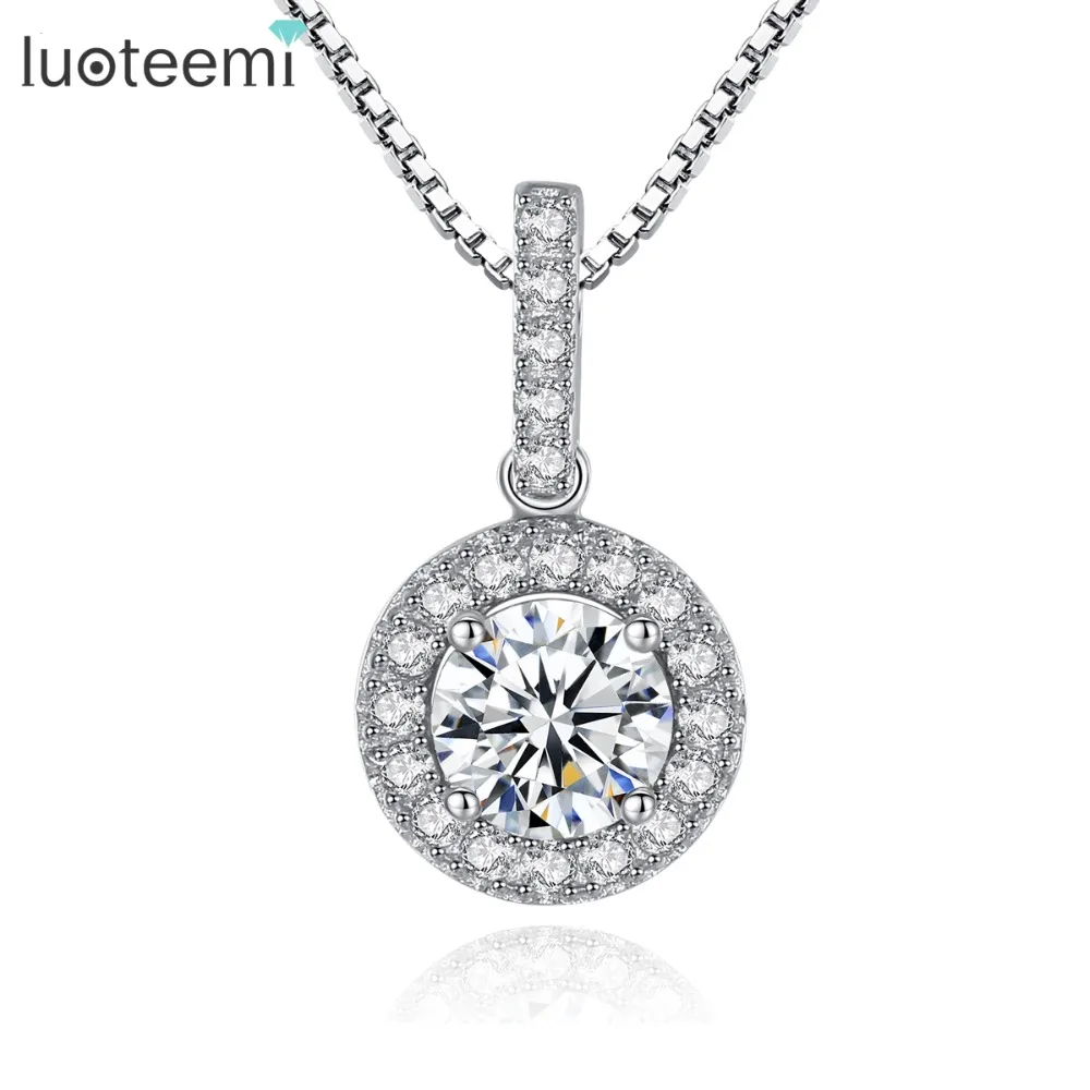 

LUOTEEMI New Top Quality 925 Sterling Silver Zircon Necklace Pendant for Women Girls Party Wedding Silver Jewelry