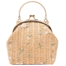 Мини оболочки, цепи клип сумка из натуральной соломы леди лето чешские пляжная сумка дамы вечером сцепления