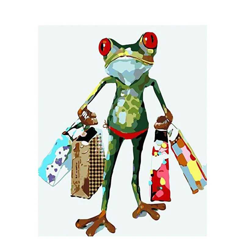 Painting By Numbers DIY Dropshipping 40x50 60x75 50x65cm Shopping the Frog Animal Handmade Gift For Adult Unique Home Decor | Дом и сад
