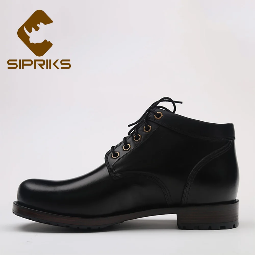 Sipriks Italian Bespoke Goodyear Welted Shoes Genuine Leather Black American Work Boots Elegant