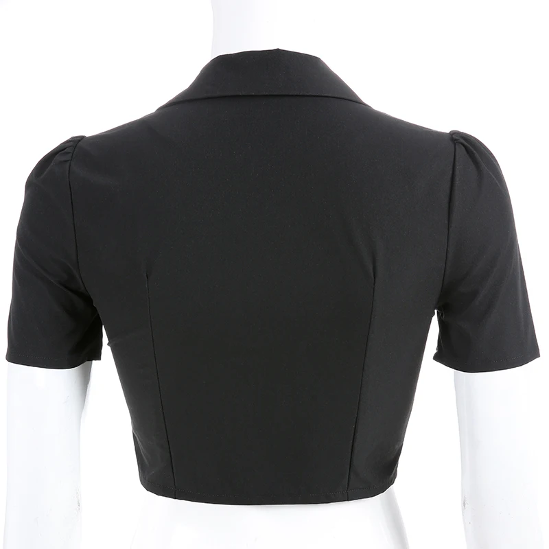 Very best  Sweetown Black Wide-Waisted Jacket Summer 2019 Women Turn-Down Collar Crop Jackets Plastic Buckle S