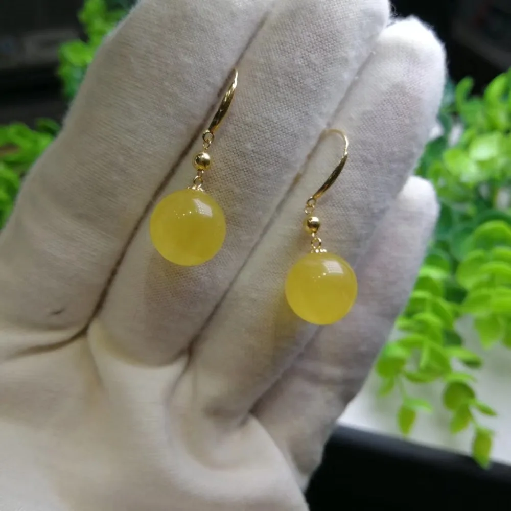Sinya 11mm Amber Round beads earring Au750 18k gold dangle drop earring for women Mother 2018 new arrival best gift (9)