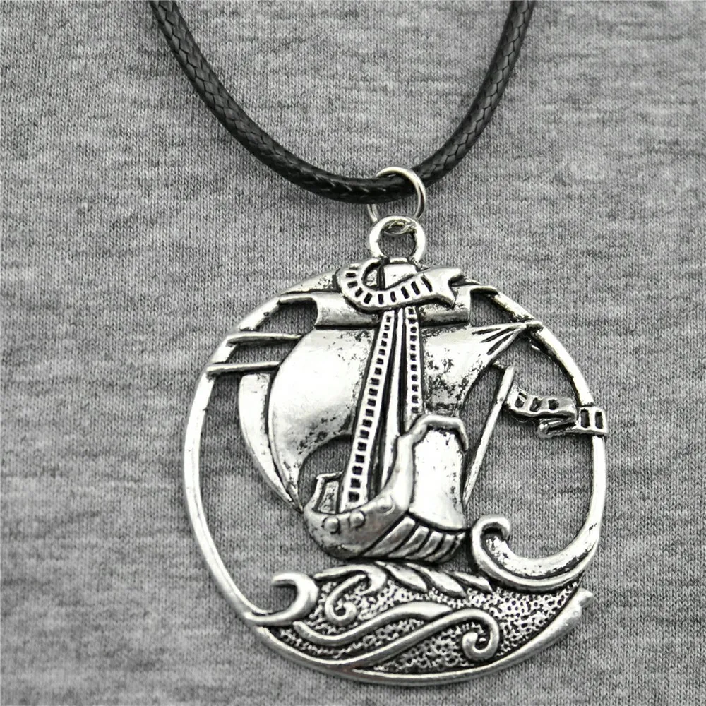 

Leather Chain Necklaces For Women Pirate Sailboat Necklace 43x39mm 2 Colors Antique Bronze Antique Silver Color