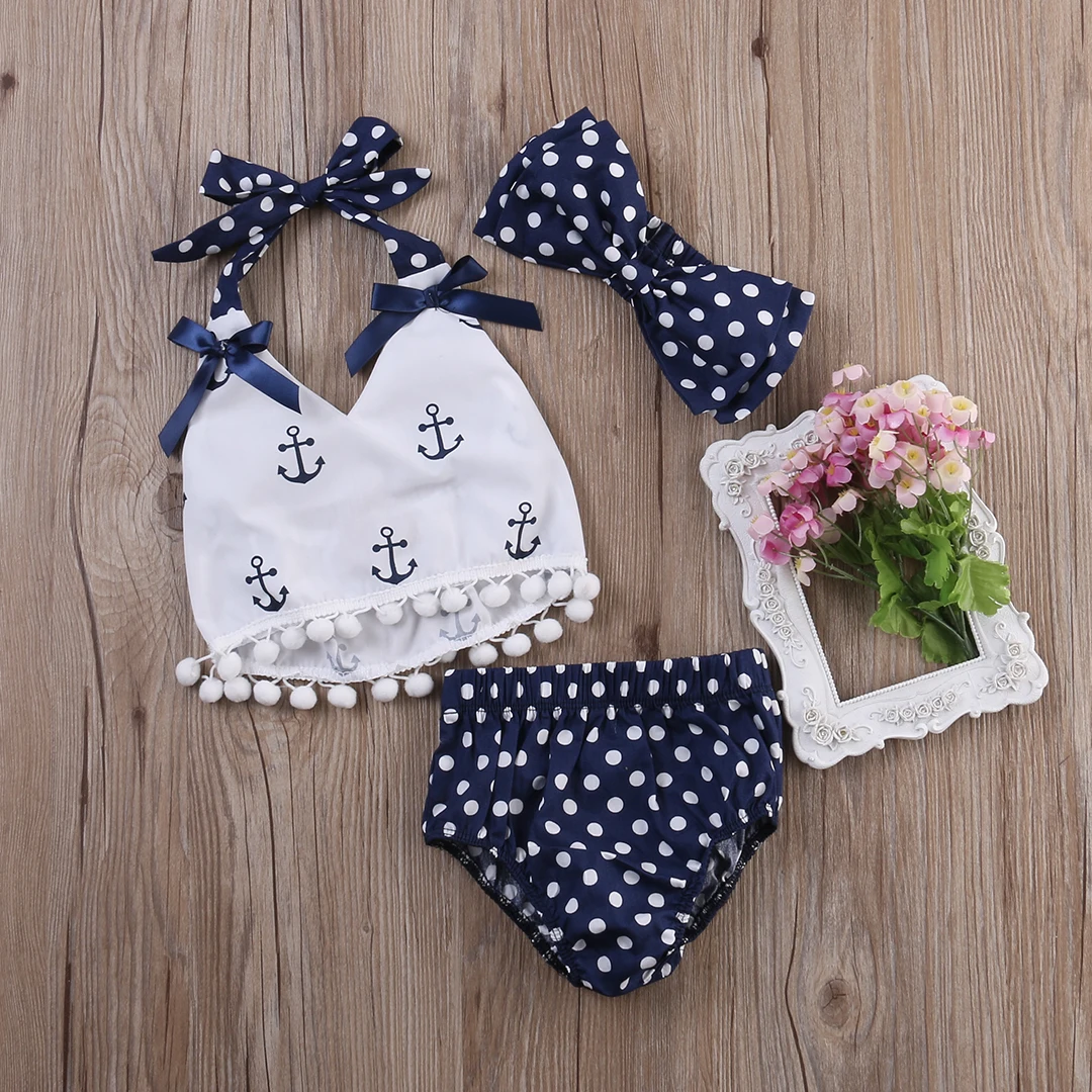 newborn baby clothing gift set Toddler Infant Baby Girls Clothes  Tops Shirt Polka Dot Briefs Head Band 3pcs Outfits Set baby girl cotton clothing set