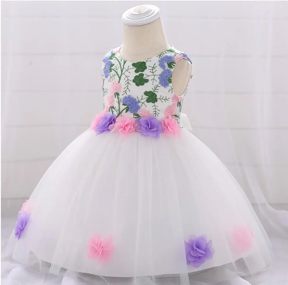 New infant Baby Girl Dress flower Baptism Dresses for Girls one years birthday party wedding baby clothes full moon dress