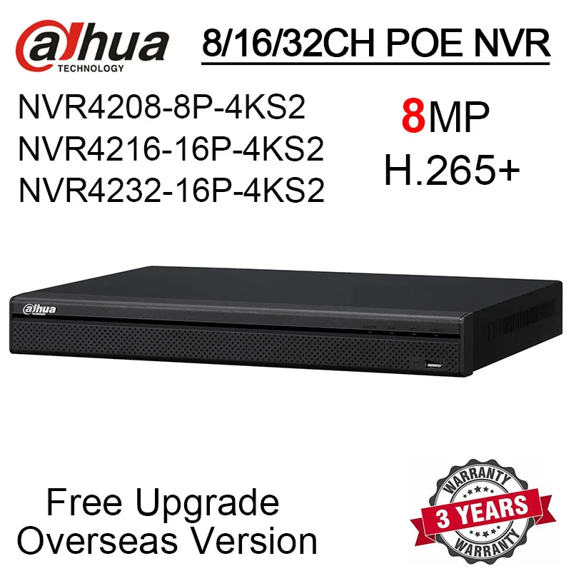 Сетевой видеорегистратор Dahua 8mp NVR4208-8p-4ks2 8ch POE NVR 8-канальный сетевой видеорегистратор 1U 8 PoE 4 K H.265 Lite Сетевой Видео Регистраторы h265 NVR4216-16p-4ks2