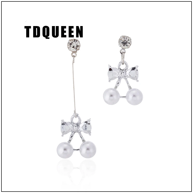 TDQUEEN Fashion Bowknot long Crystal Drop Earrings Simple Bow shape Pearl Rhinestone Long and Short Earrings For Women Jewelry  (8)a