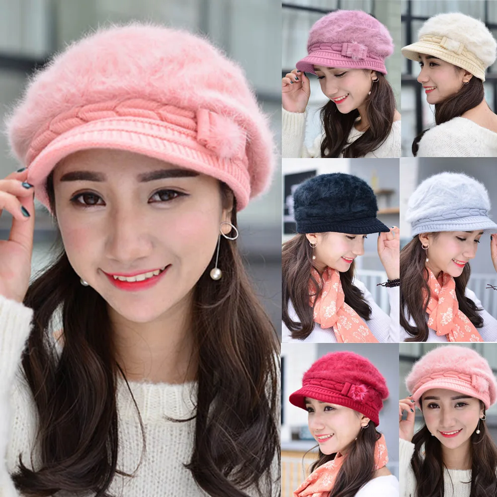 Women Fashion Winter Warm Wool Knitted Crochet Hat Ski Gatsby Fur Cap CS157 HATCS0157
