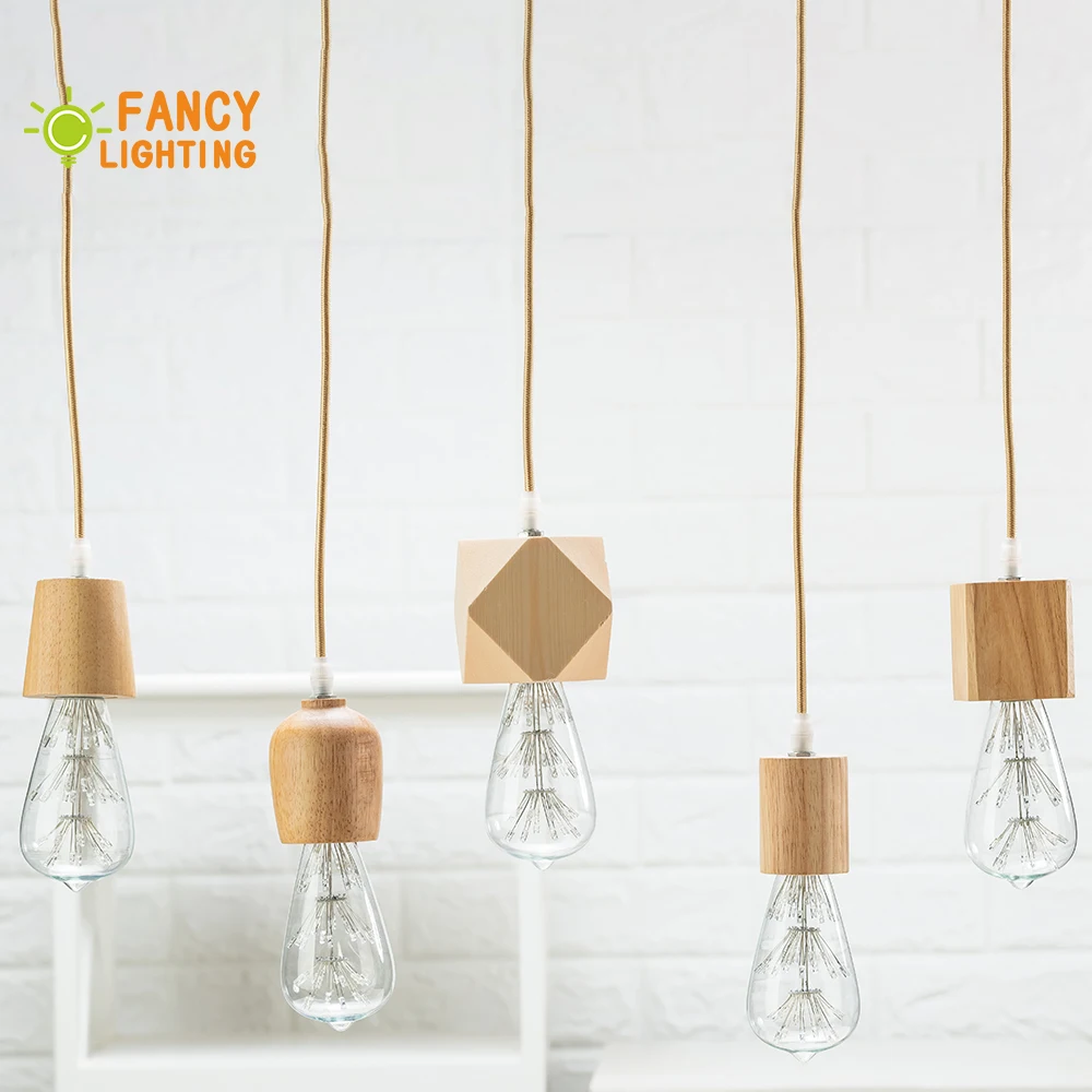  Wooden pendant lights E27 wood pendant lamp for home/living room decor Natural color vintage hangin - 32943881764