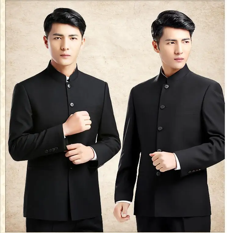 Китайский с воротником-стойкой костюмы Чжуншань куртка+ брюки мужские Вышитые Дракон Тотем одежда модная версия тонкие Молодежные костюмы