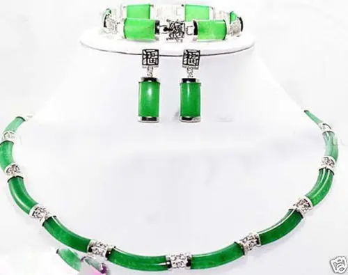 

Hot sell Noble- FREE SHIPPING>>@> Miss charm Jew.652 New Jewelry Green Jade Link Necklace Bracelet earrings set Natural jewelry