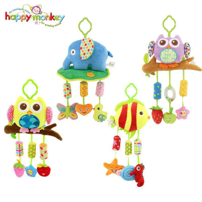 

Animals Modeling Wind Chimes Baby Rattles Cartoon Colorful Crib Toy Plush Elephant with Ring Bell Pendant Doll Toys for Stroller