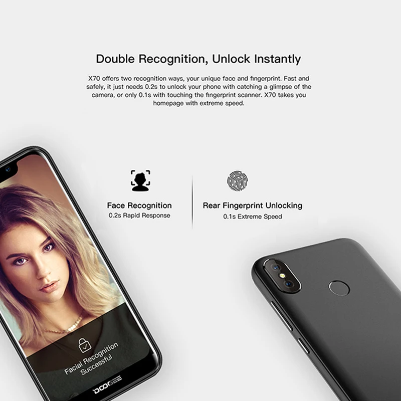 DOOGEE X70 3G Smartphone 5.5 Inch Notch Android 8.1 Face ID Fingerprint 4000mAh 2GB+16GB Mobile Phone 8MP Dual Camera Cellphone