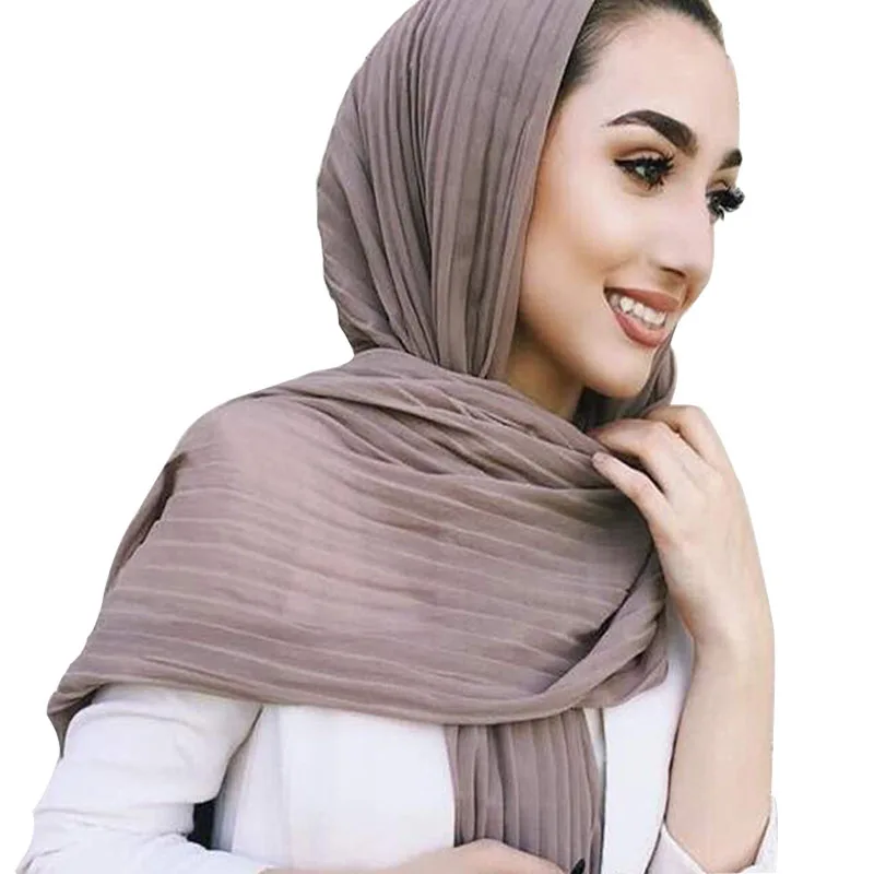 

KL277 180-85CM Fashion Maxi Long Muslim Hijab Women Horizontal Ripples Turban Turkey Style Jersey Shawls Scarf Hijabs