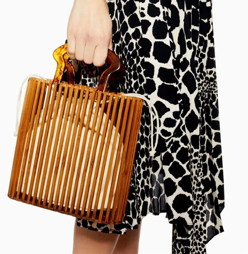 Fashion Luxury Women Bags Designer Acrylic Handle Woven
