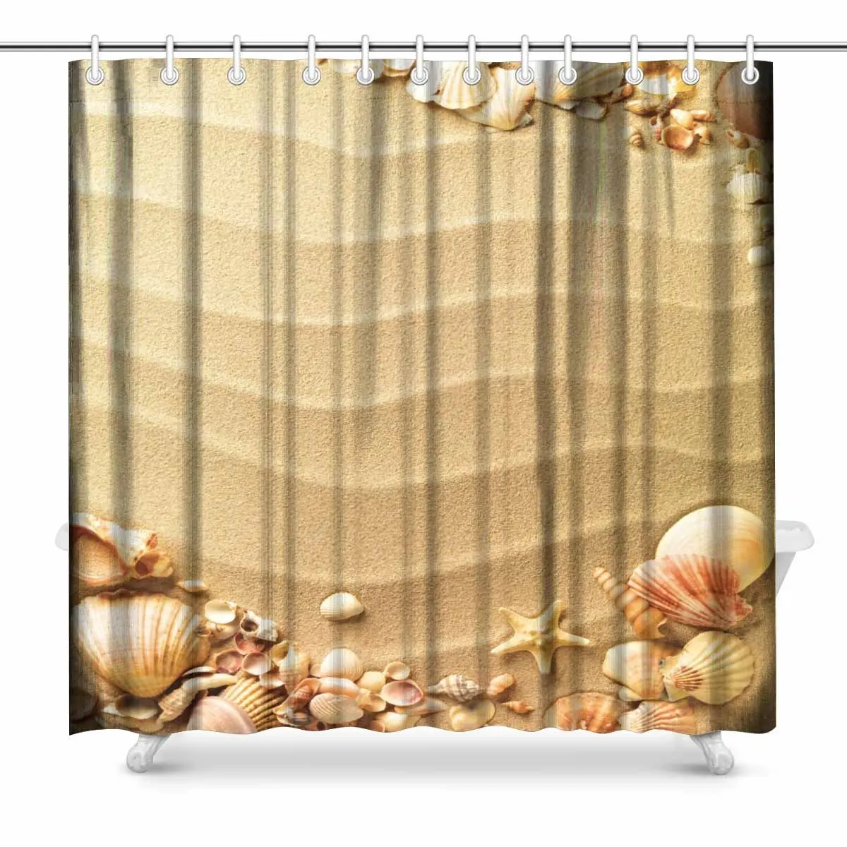 Aplysia Sea Shells with Sand Fabric Bathroom Shower Curtain Set 72 x 72