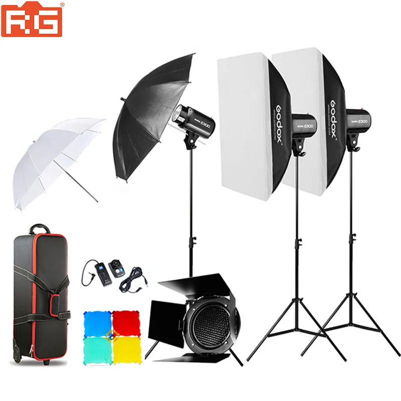 Набор вспышек Godox 900W 3x E300 с триггером FT 16 и коробкой для переноски софтбоксом 3x50x70