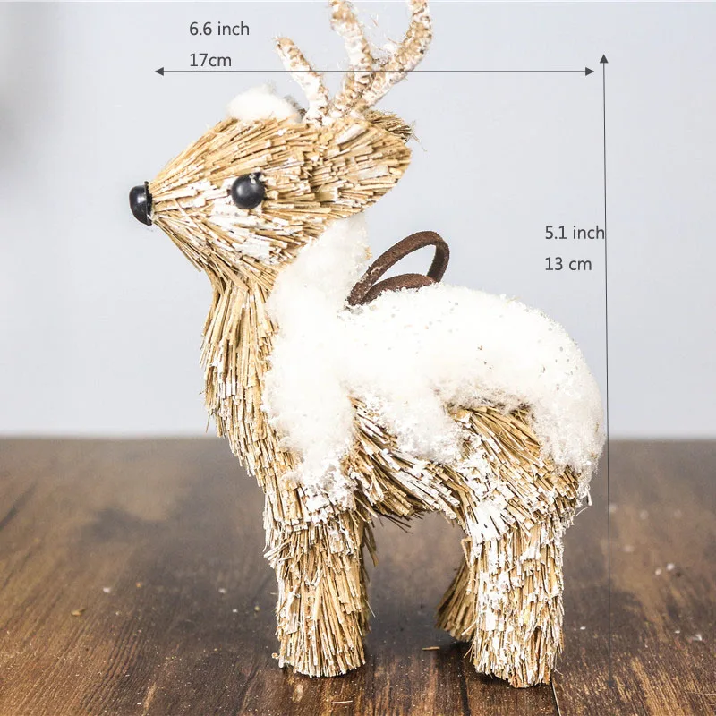 5" Decor New Year Decorations Christmas Wedding Party Ornament Reindeer Craft Christmas Deer with Snow Straw Toys Gift