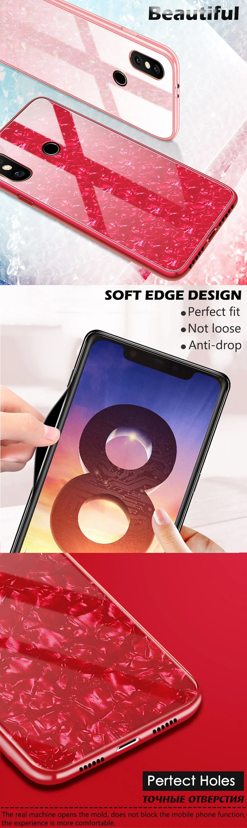 KXM1410_11_JONSNOW Tempered Glass Phone Case For Xiaomi Redmi Note 6 Pro Glossy Hard Back Cover Soft Silicone Edge for Redmi Note 6