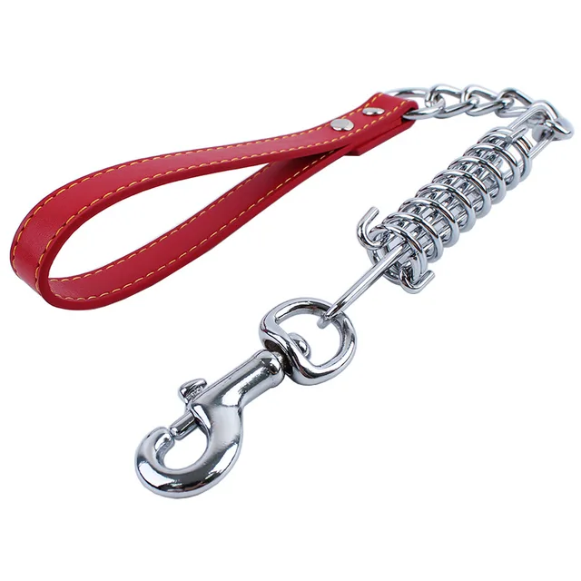Heavy Stainless Steel No Pull Dog Chain Leashes With Leather Handle Dog
