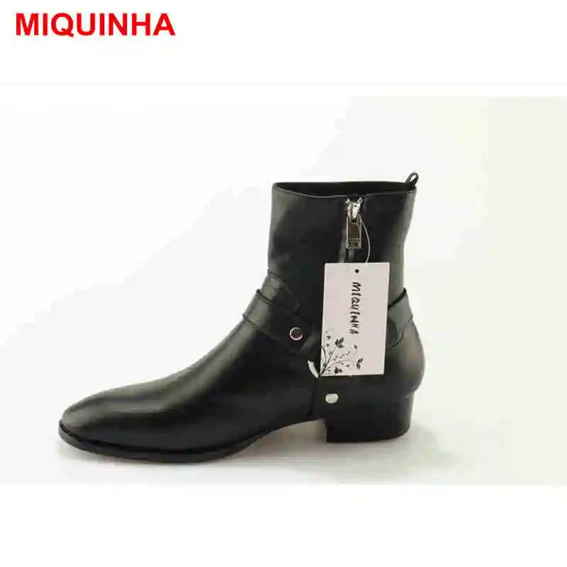 

MIQUINHA Round Toe Ankle Boots Height Increasing Zippered Shoe European Luxury Super Star Runway Short Booties Metal Decor Shoes