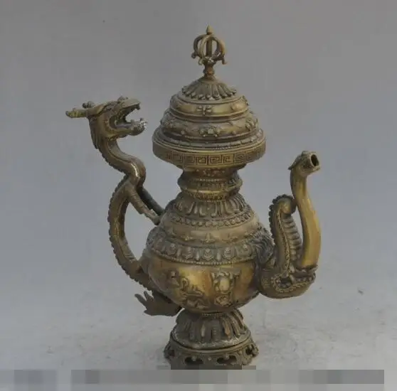 

S02852 12" chinese fengshui bronze dragon beast Mouth statue Yellow Wine Tea Pot Flagon