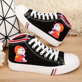 

Funny print Doraemon Spider Superman Cartoon Women's Fashion Casual Shoes Lace-up Shoes High Canvas Shoes Girlfriend Gift