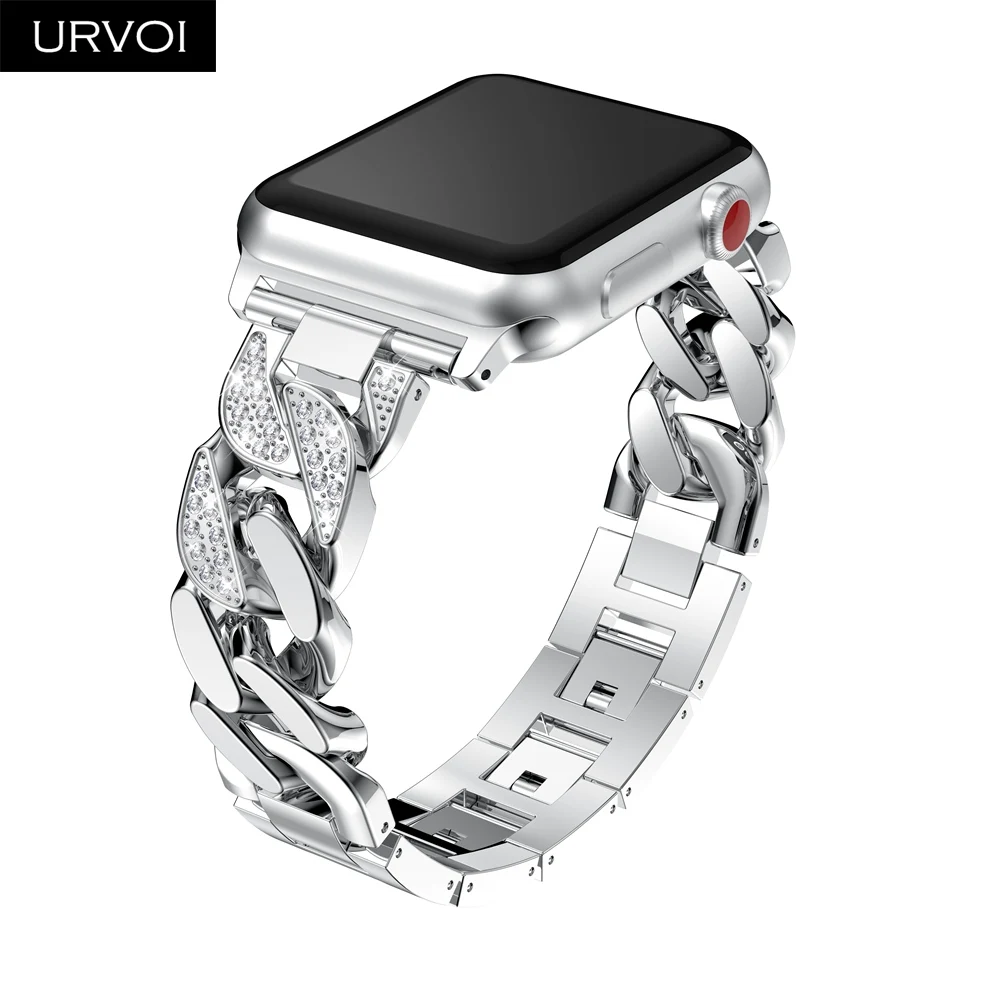 URVOI ковбойская цепь для Apple Watch series 5 4 321 ремешок из нержавеющей стали iWatch сияющий
