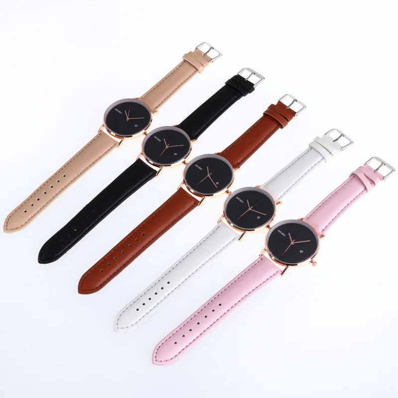 

High quality black women's quartz watch life waterproof leather with mature simple dial student watch femme fashion jewelry gift