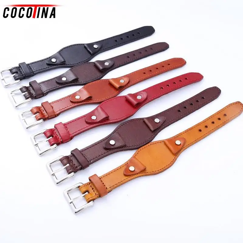 

Cocotina 20mm Leather Replaceable Watch Strap Band Military Silver Buckle Wrist Cuff Pad Brown Watch Band Brracelets LBD9495