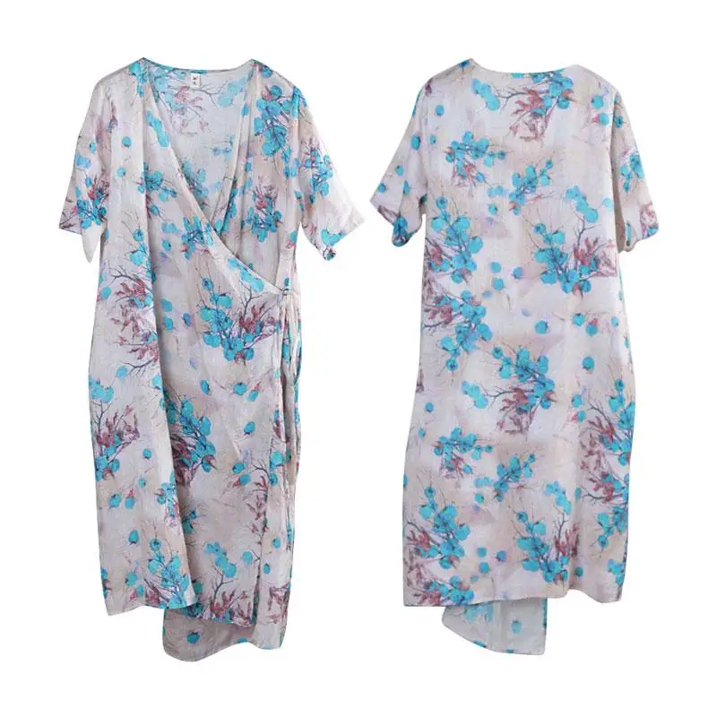 Summer Women Dress 2019 Vintage Short Sleeve Casual Floral Print Vestidos Female with Pockets Buykud Brand (4)