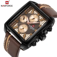 NAVIFORCE Mens Watches Top Brand Luxury Rectangle Casual Sport Watch Men Waterproof Leather Quartz Wrist Watch Male Clock 2019