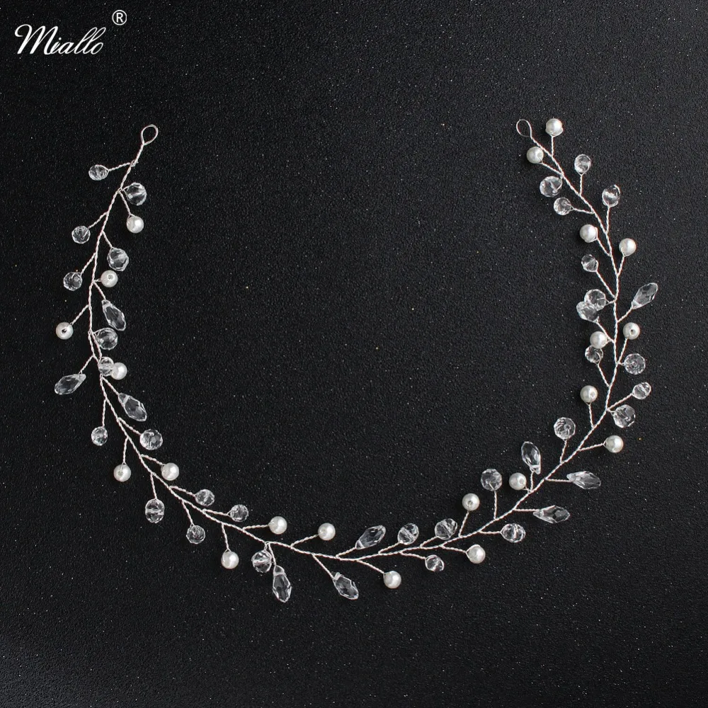 

Miallo Newest Simple Handmade Wedding Headbands Pearls Crystal Flexible Hair Jewelry Accessories for Women Bride's Tiaras