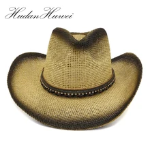 Черные туфли высокого качества Краски распыления широкополая бумажная ковбойская соломенная головные уборы для мужчин и женщин Летняя Пляжная Шляпа Козырек Шапки Панама