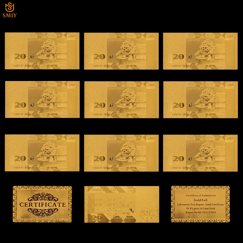 

10PCS/Lot Nice Latvian Currency 20 Lats in24k Gold Plated Money Fake Paper Banknotes Collections