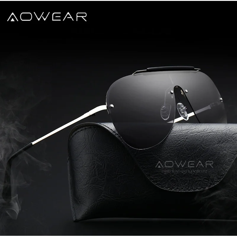 Солнцезащитные очки AOWEAR поляризационные мужские зеркальные без оправы для