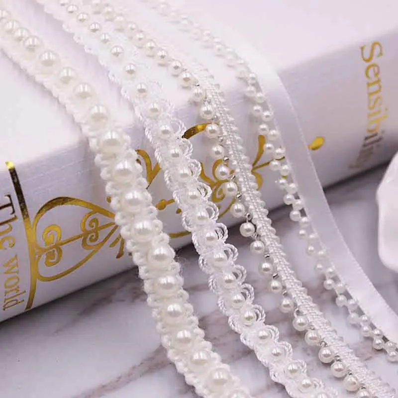 

1 yard/lot Lace Ribbon White Black Gold Hand-beaded Lace Trim DIY Garment Sewing Accessories Wedding Dress Decoration