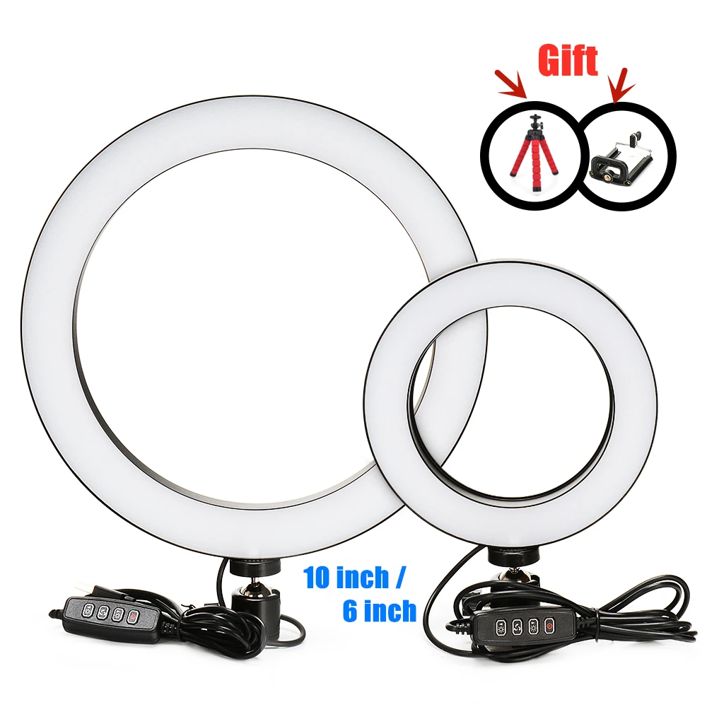 

16cm/26cm Photographic Studio Selfie 20cm Ring Light 3200K-5500K Dimmable LED Lighting With USB Cable Portable desktop tripod