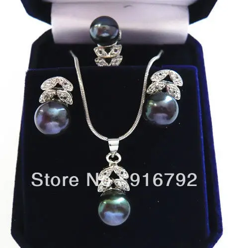 

HOT SELL - free P&P >>>>>AA++silver Sets 8-9 mm Freshwater Pearl Necklace Earring Ring size 7 8 9 -Top quality free shipping