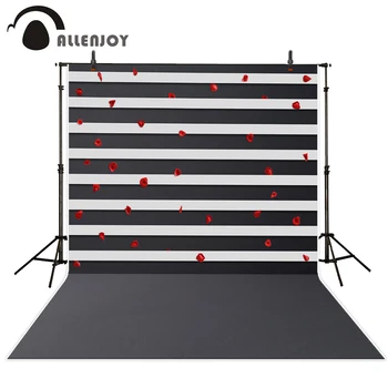 

Allenjoy photography background black and white stripes red petal wedding theme backdrop professional photo background studio
